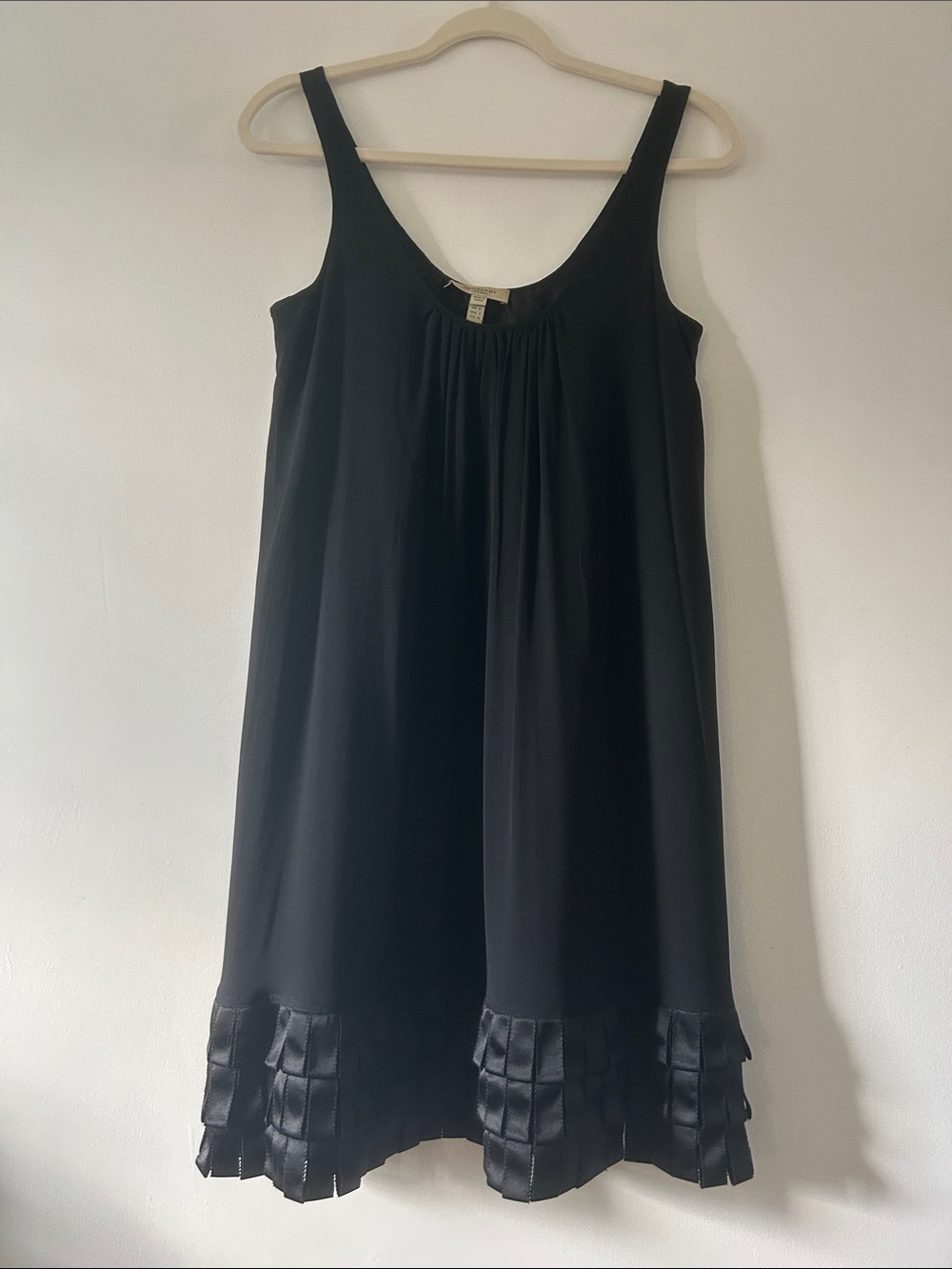 Burberry of London Silk Little Black Mini Shift Dress with Pleated Ruffled Hem